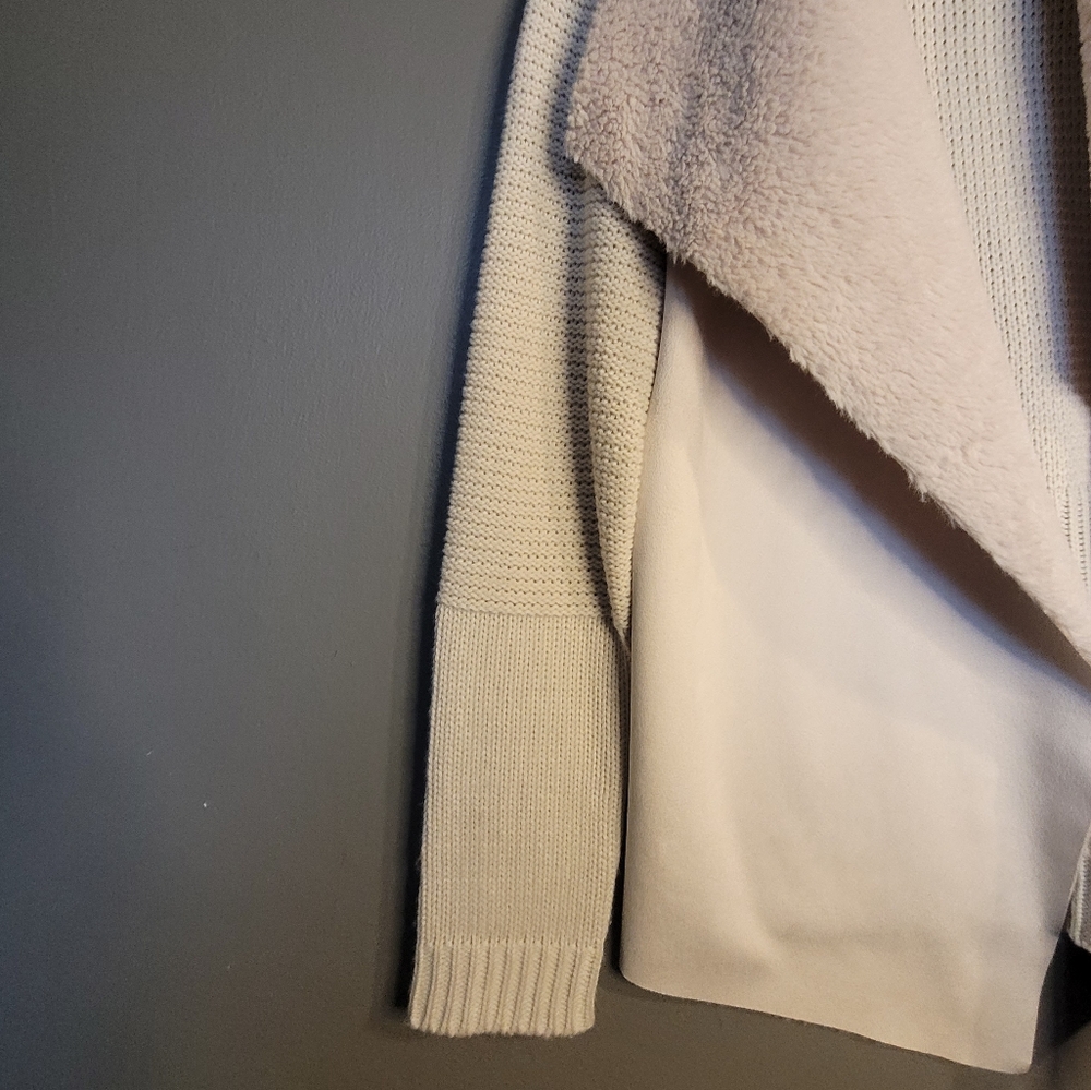 Vegan Suede Open Front Knit Blazer Cardigan - Picture 4 of 7